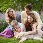 Family Portrait with golden retriever 